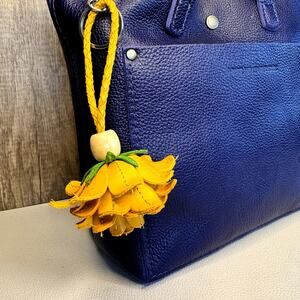 Yellow Rose Leather Flower Purse Charm Genuine Leather Bag Charm NEW FAST SHIP